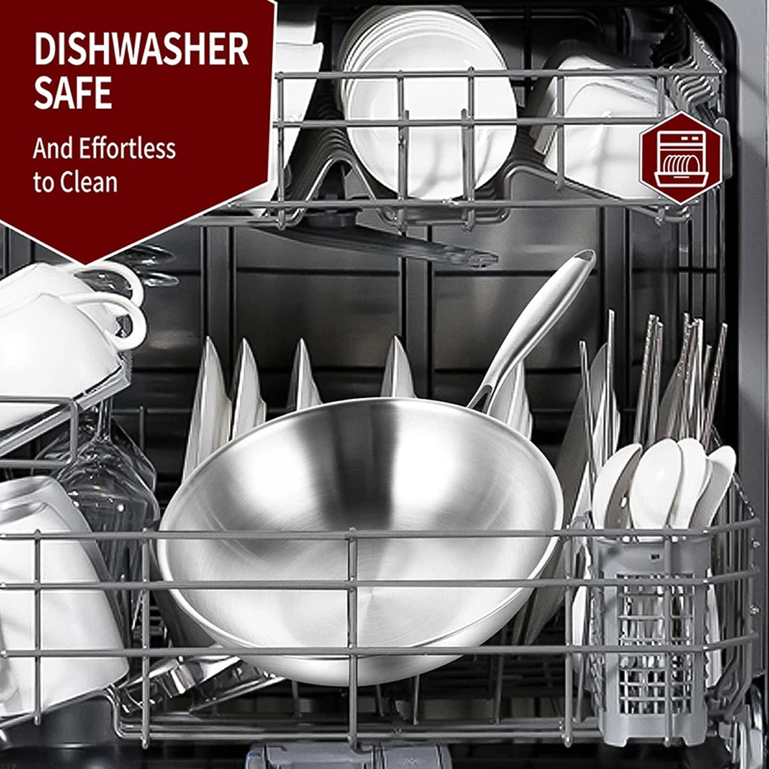 PrixMors Tri-Ply Clad Stainless Steel Wok & Fry Pan