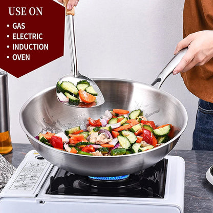 PrixMors Tri-Ply Clad Stainless Steel Wok & Fry Pan
