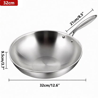 PrixMors Tri-Ply Clad Stainless Steel Wok & Fry Pan