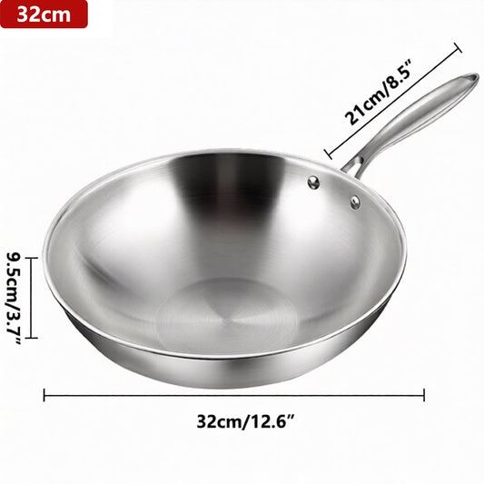 PrixMors Tri-Ply Clad Stainless Steel Wok & Fry Pan