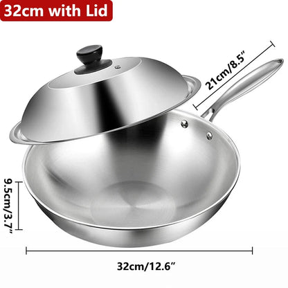 PrixMors Tri-Ply Clad Stainless Steel Wok & Fry Pan