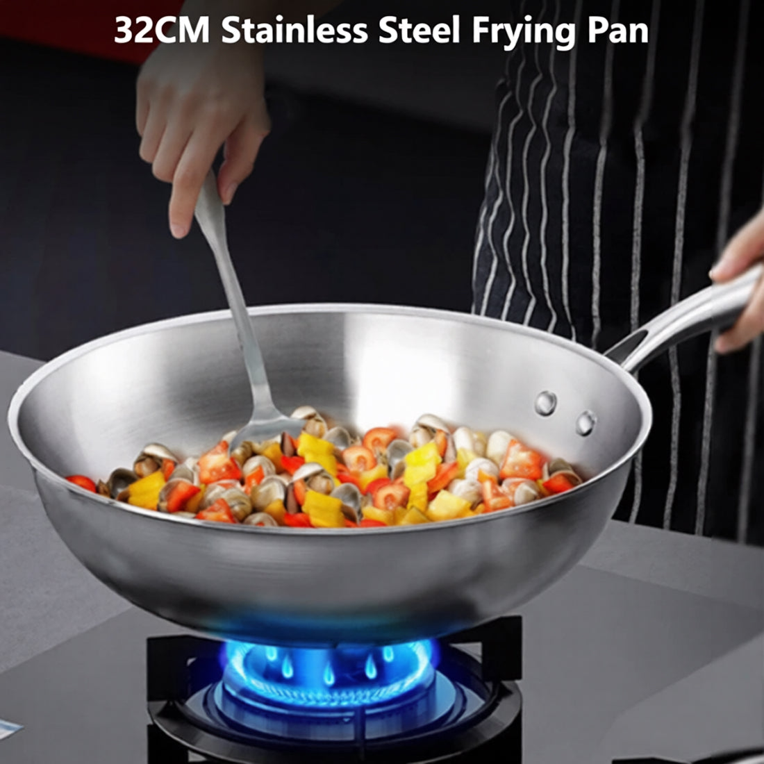 PrixMors Tri-Ply Clad Stainless Steel Wok & Fry Pan